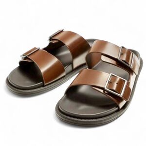 NWOT ZARA MAN Brown Sandals with Two Wide Buckled Straps {US 12}